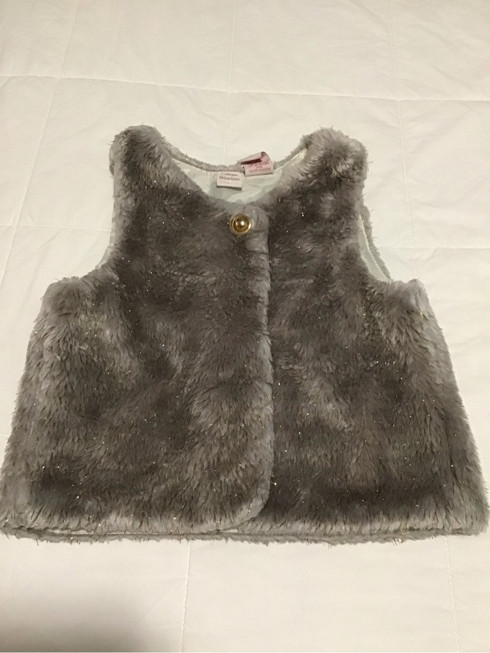 Catherine Malandrino Toddler Faux Fur Vest in Gray with Sparkle Button Size 5T